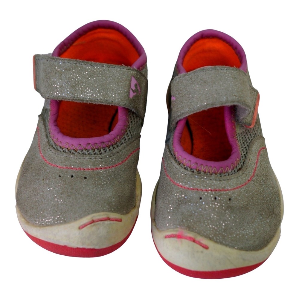 Plae Mary Jane Shoes Kids 6 Grey Pink Glitter Sparkle Active Sneakers